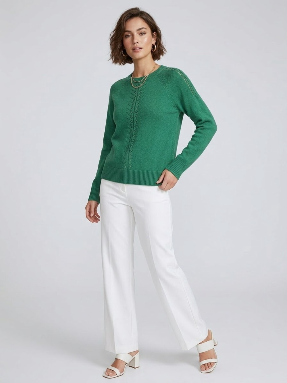 Lily Pulitzer Esma Sweater Emerald Green Pointelle Detail Knit Size Large
